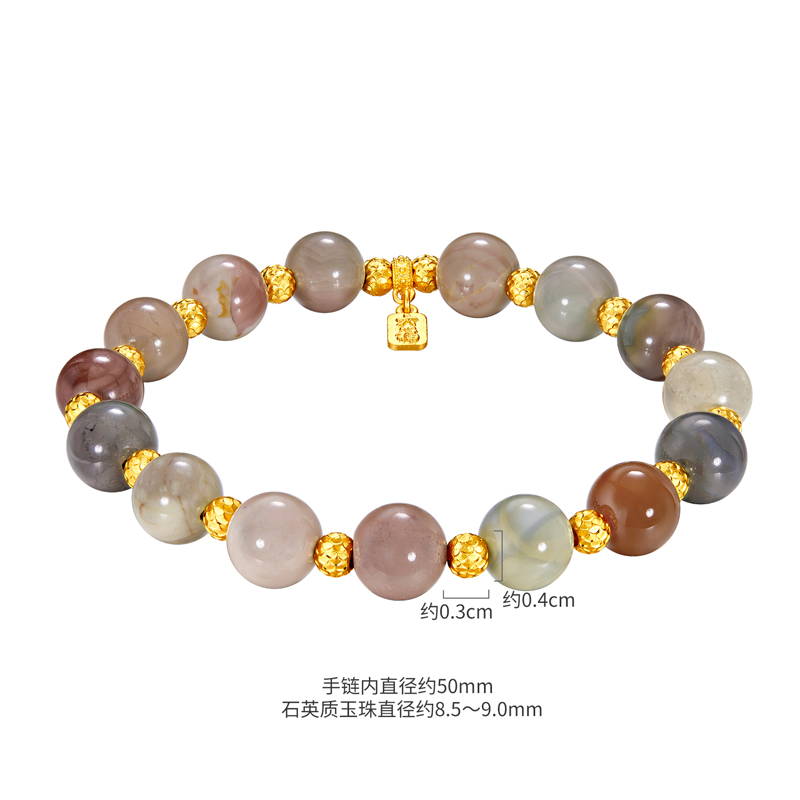 六福珠宝福满传家龙鳞金珠黄金手串男女款玉石手链计价HEG0017DS