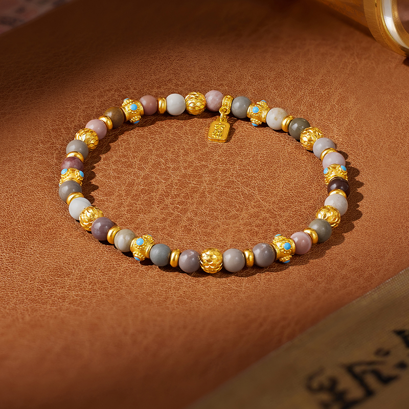 六福珠宝福满传家龙鳞珠黄金手链男女石英质玉手串计价HEG0016DS【联系客服补货】【1V1直播看货】