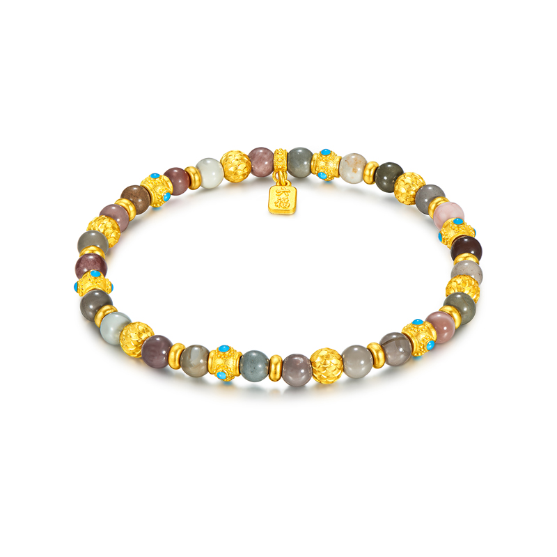 六福珠宝福满传家龙鳞珠黄金手链男女石英质玉手串计价HEG0016DS【联系客服补货】【1V1直播看货】