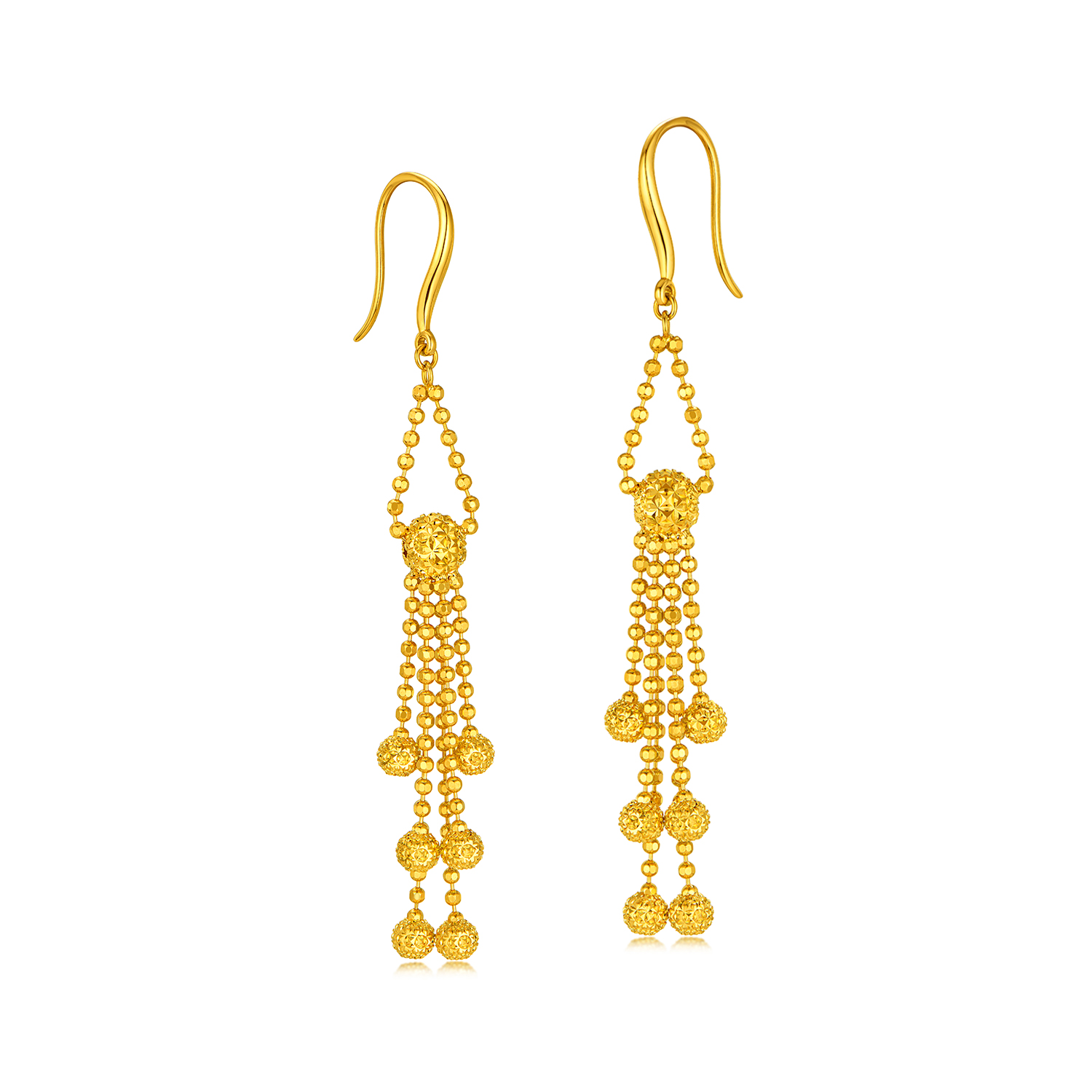 六福珠宝光影金足金镭射流光流苏黄金耳环耳坠 计价 024397ea【联系客服补货】