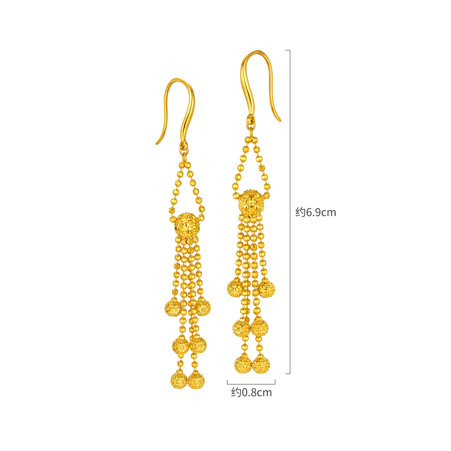 六福珠宝光影金足金镭射流光流苏黄金耳环耳坠 计价 024397ea【联系客服补货】