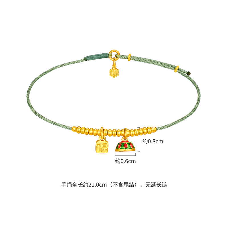 六福珠宝福满传家称心如意黄金手链女足金串珠手绳计价EOG0002DS绿色
