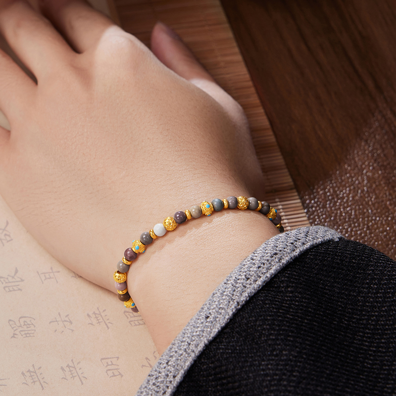 六福珠宝福满传家龙鳞珠黄金手链男女石英质玉手串计价HEG0016DS【联系客服补货】【1V1直播看货】