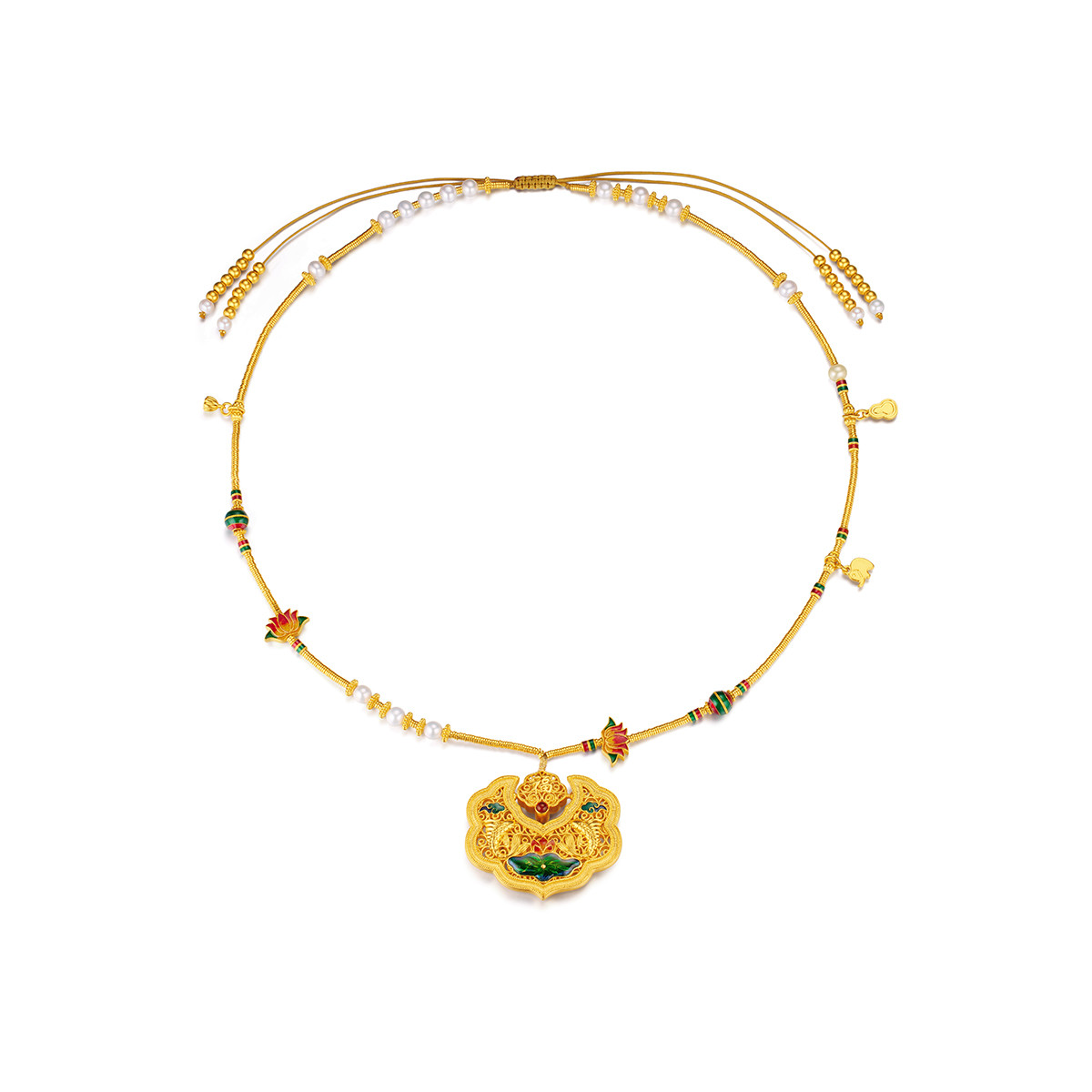 六福珠宝福满传家福运莲莲如意莲花金锁包女锦鲤黄金项链计价004952NA绿色莲2绿2