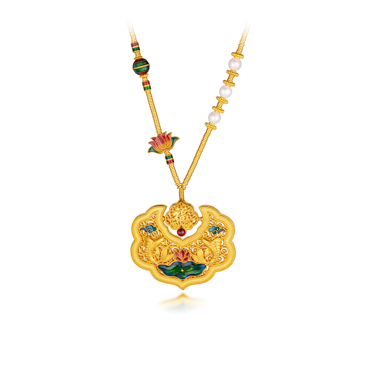 六福珠宝福满传家福运莲莲如意莲花金锁包女锦鲤黄金项链计价004952NA绿色莲2绿2