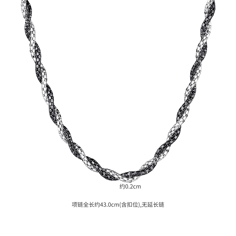 六福珠宝双色铂金项链Pt950电黑波浪链白金锁骨链计价GJP0003DS铂金新品