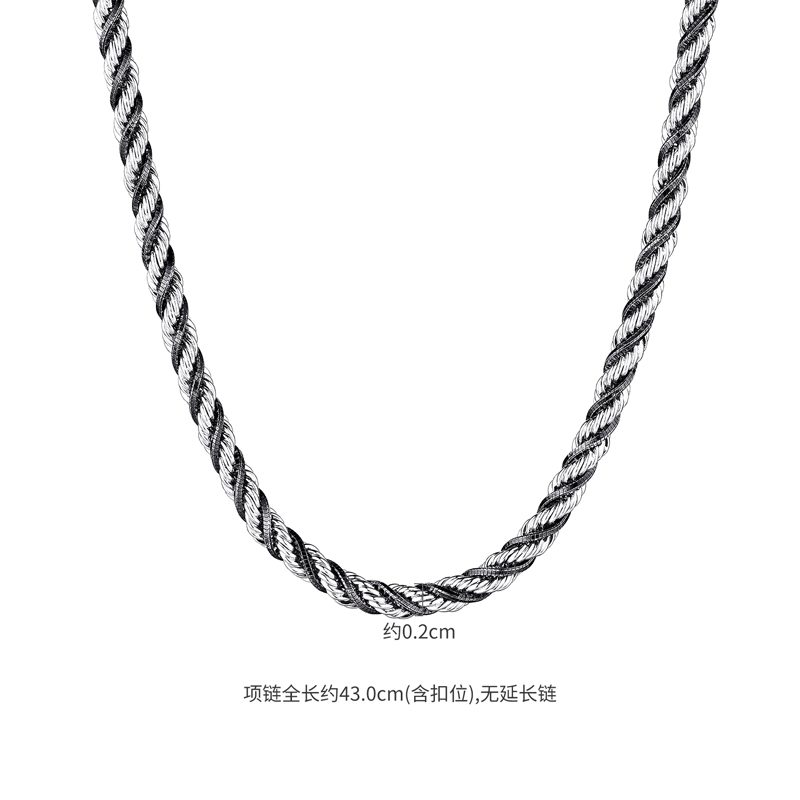 六福珠宝双色铂金项链Pt950扭纹链电黑白金蛇骨链计价GJP0004DS【联系客服补货】铂金新品
