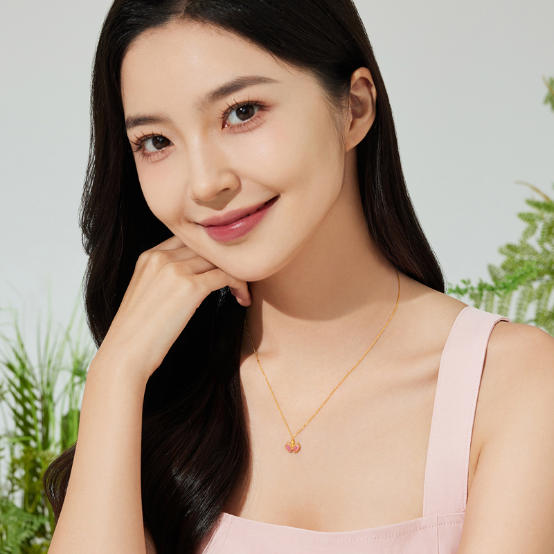 六福珠宝福满传家粉蝶曼舞黄金项链女蝴蝶鎏彩工艺计价GDG0006DS【联系客服补货】