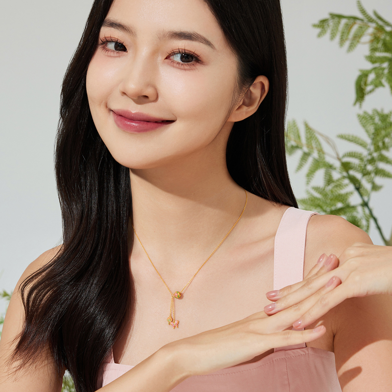六福珠宝福满传家蝶舞芳菲黄金项链女鎏彩工艺流苏计价GDG0003DS【联系客服补货】绿色