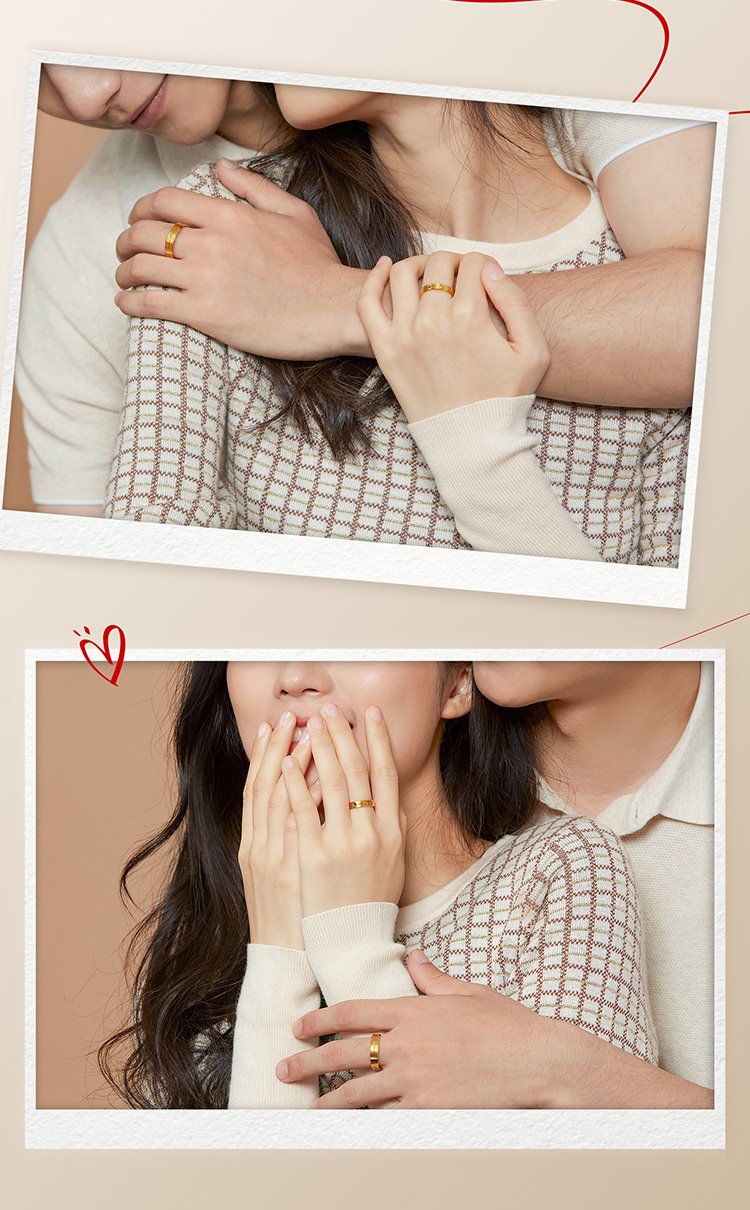 六福珠宝幸福有你黄金戒指情侣足金对戒黄金女戒计价F63TBGR0010