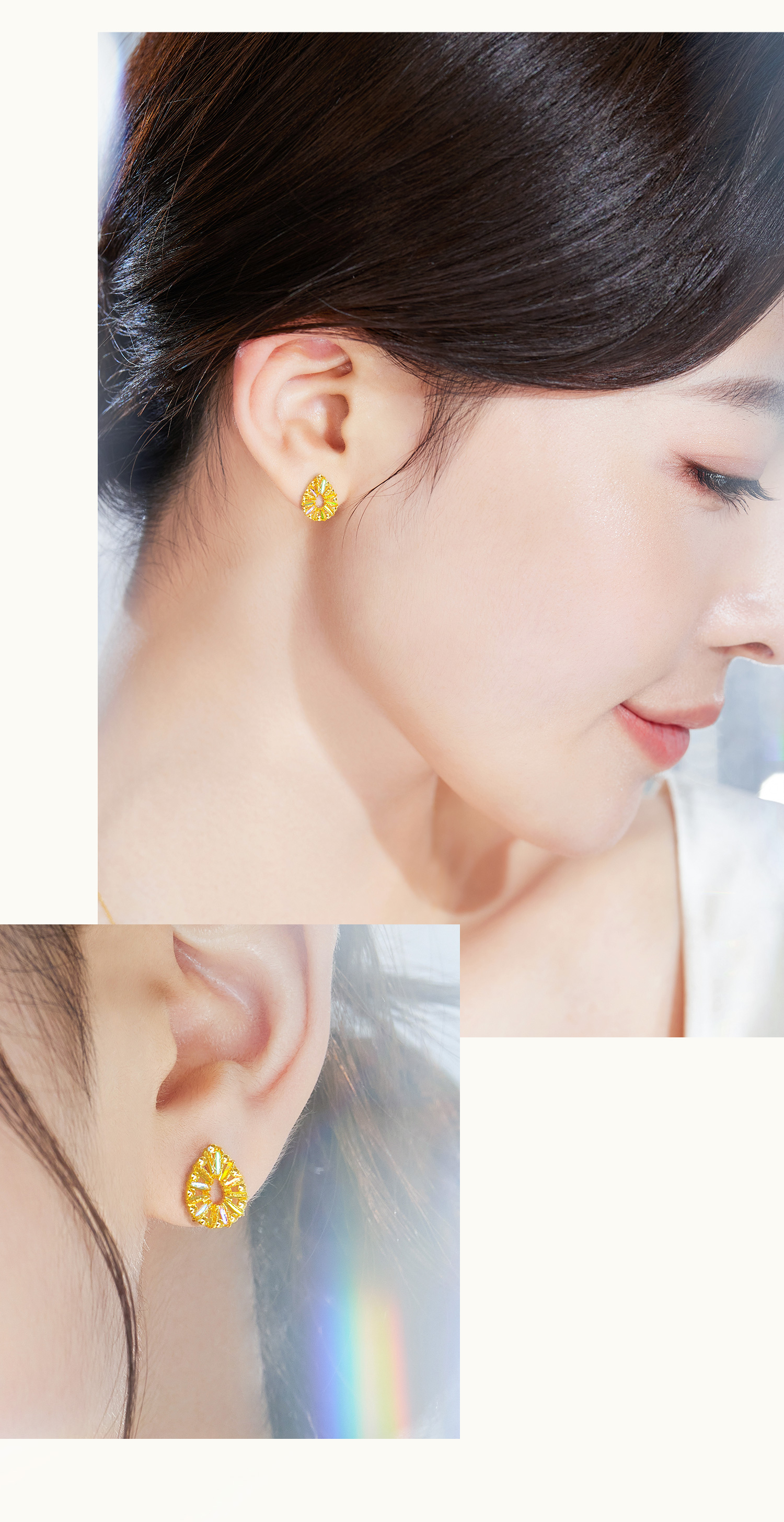 六福珠宝冰·钻水滴黄金耳钉女款炫彩色耳饰GJA0019DS