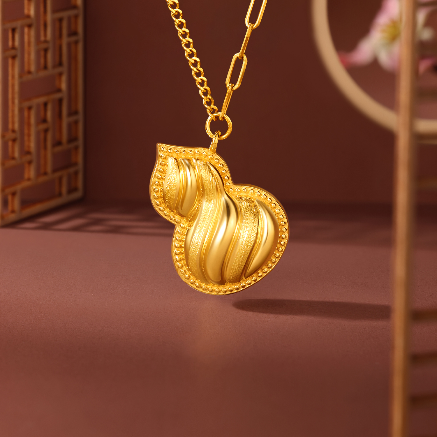 六福珠宝光影金顺遂福禄黄金项链女足金葫芦吊坠AB链计价024203NA【1V1直播看货】