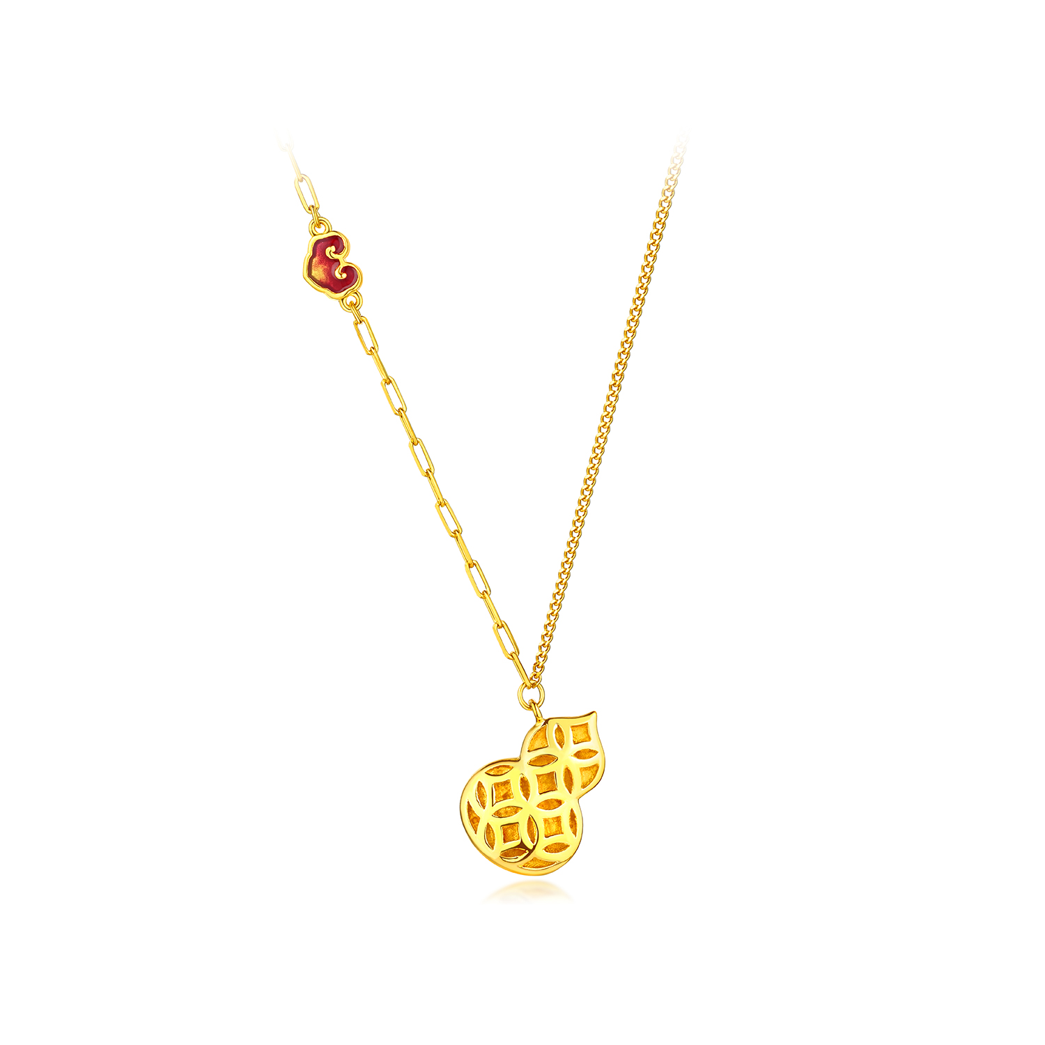 六福珠宝光影金顺遂福禄黄金项链女足金葫芦吊坠AB链计价024203NA【1V1直播看货】