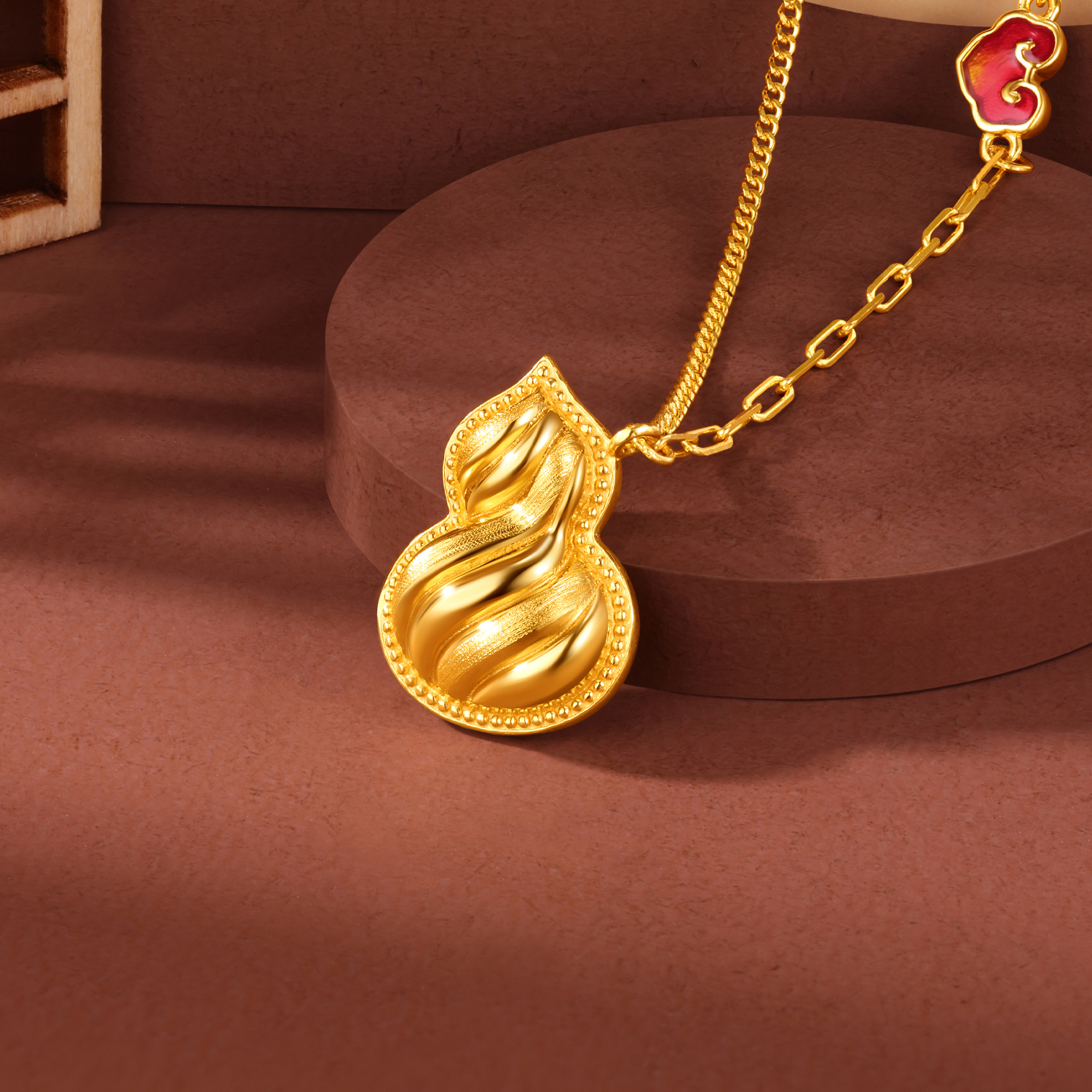 六福珠宝光影金顺遂福禄黄金项链女足金葫芦吊坠AB链计价024203NA【1V1直播看货】