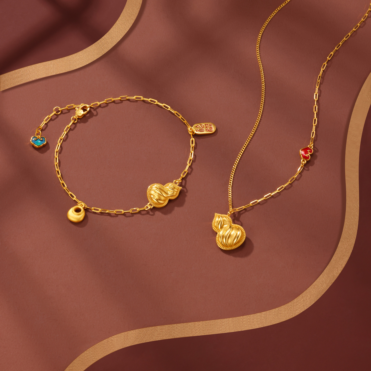 六福珠宝光影金顺遂福禄黄金项链女足金葫芦吊坠AB链计价024203NA【1V1直播看货】