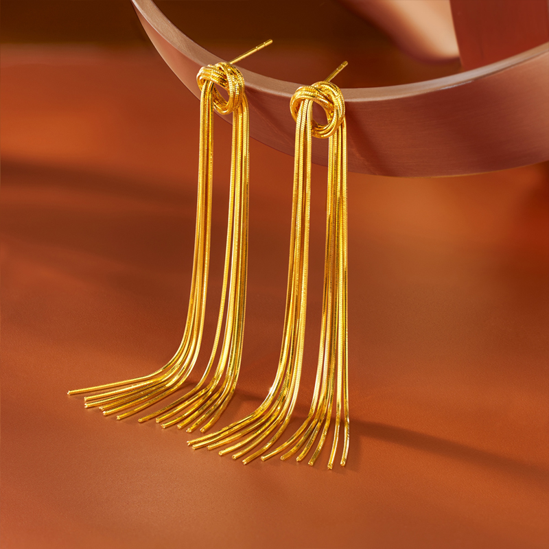 六福珠宝光影金流苏黄金耳环耳线女5G足金耳饰耳坠计价010966EA【1V1直播看货】