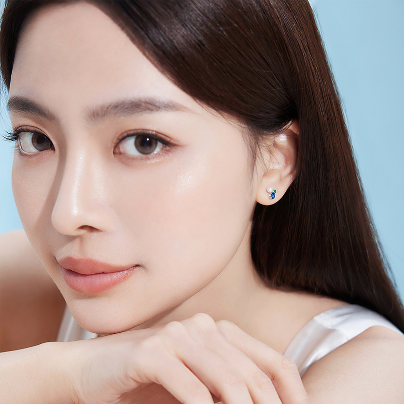 六福珠宝小月光铂金Pt950蓝宝石淡水珍珠单只耳钉女款FDJ0001DS铂金新品海边