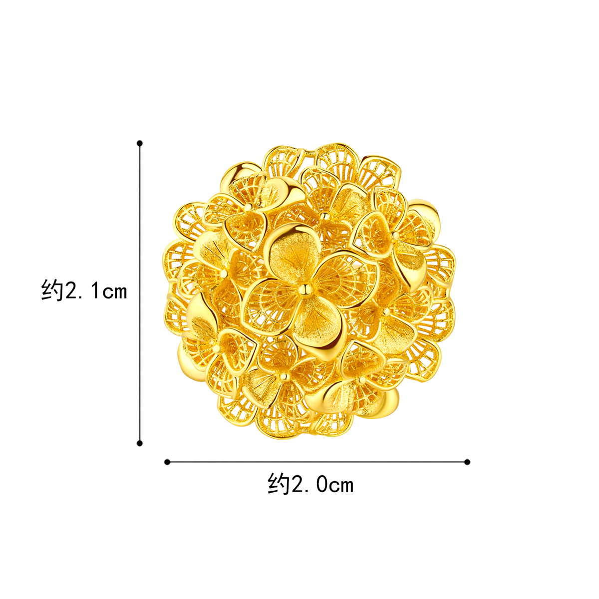 六福珠宝囍爱系列锦绣佳缘黄金戒指女金绣球花婚嫁礼计价020796RA【1V1直播看货】