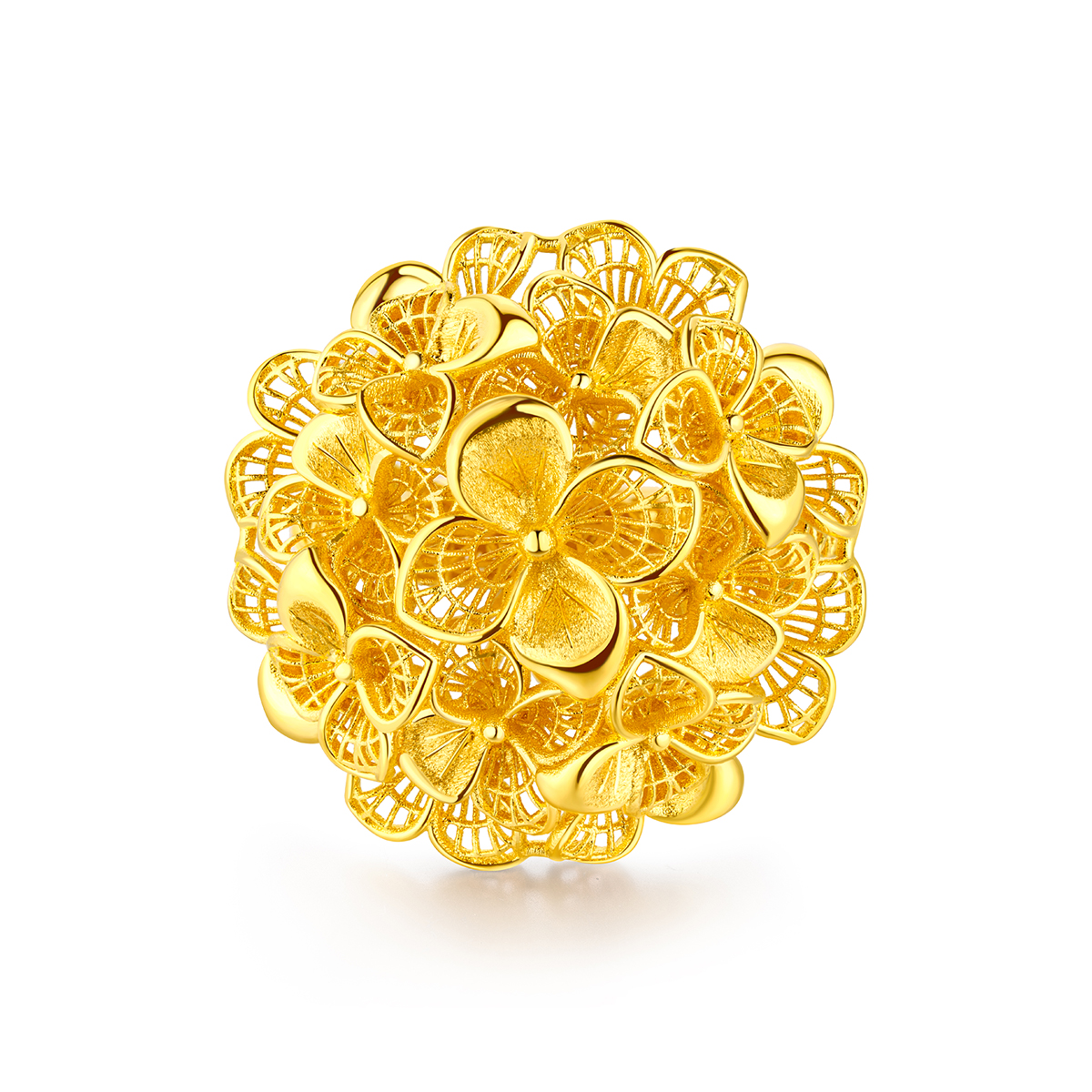 六福珠宝囍爱系列锦绣佳缘黄金戒指女金绣球花婚嫁礼计价020796RA【1V1直播看货】