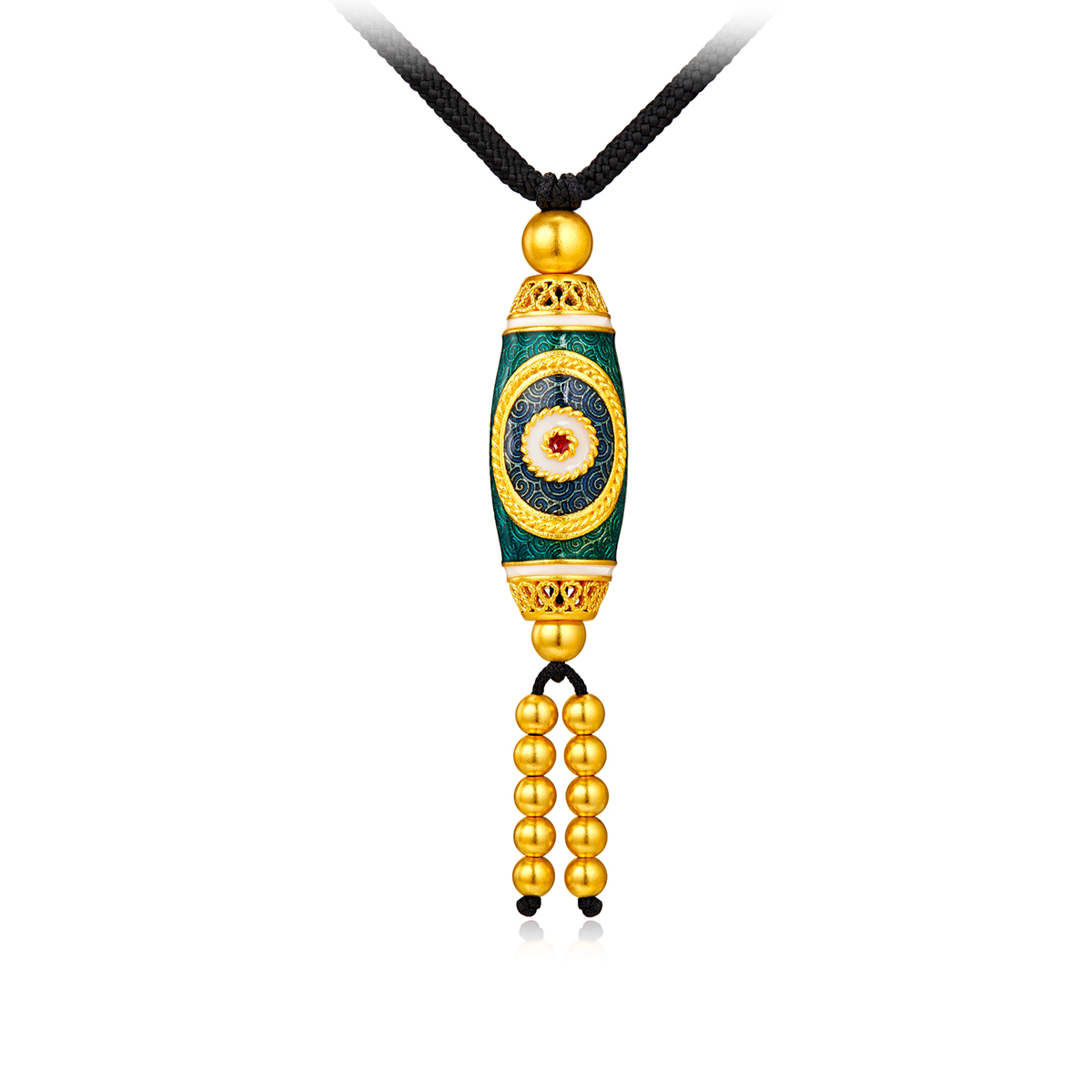 六福珠宝福满传家三眼天珠黄金吊坠男女鎏彩工艺计价F41TBGP0011【联系客服补货】【1V1直播看货】