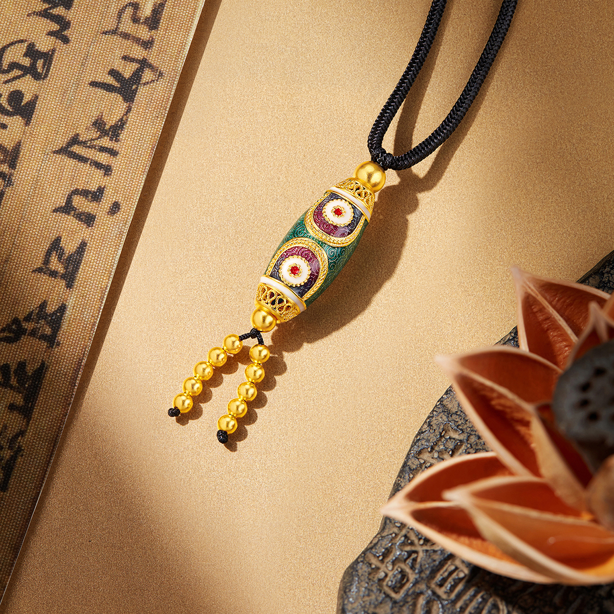 六福珠宝福满传家三眼天珠黄金吊坠男女鎏彩工艺计价F41TBGP0011【联系客服补货】【1V1直播看货】