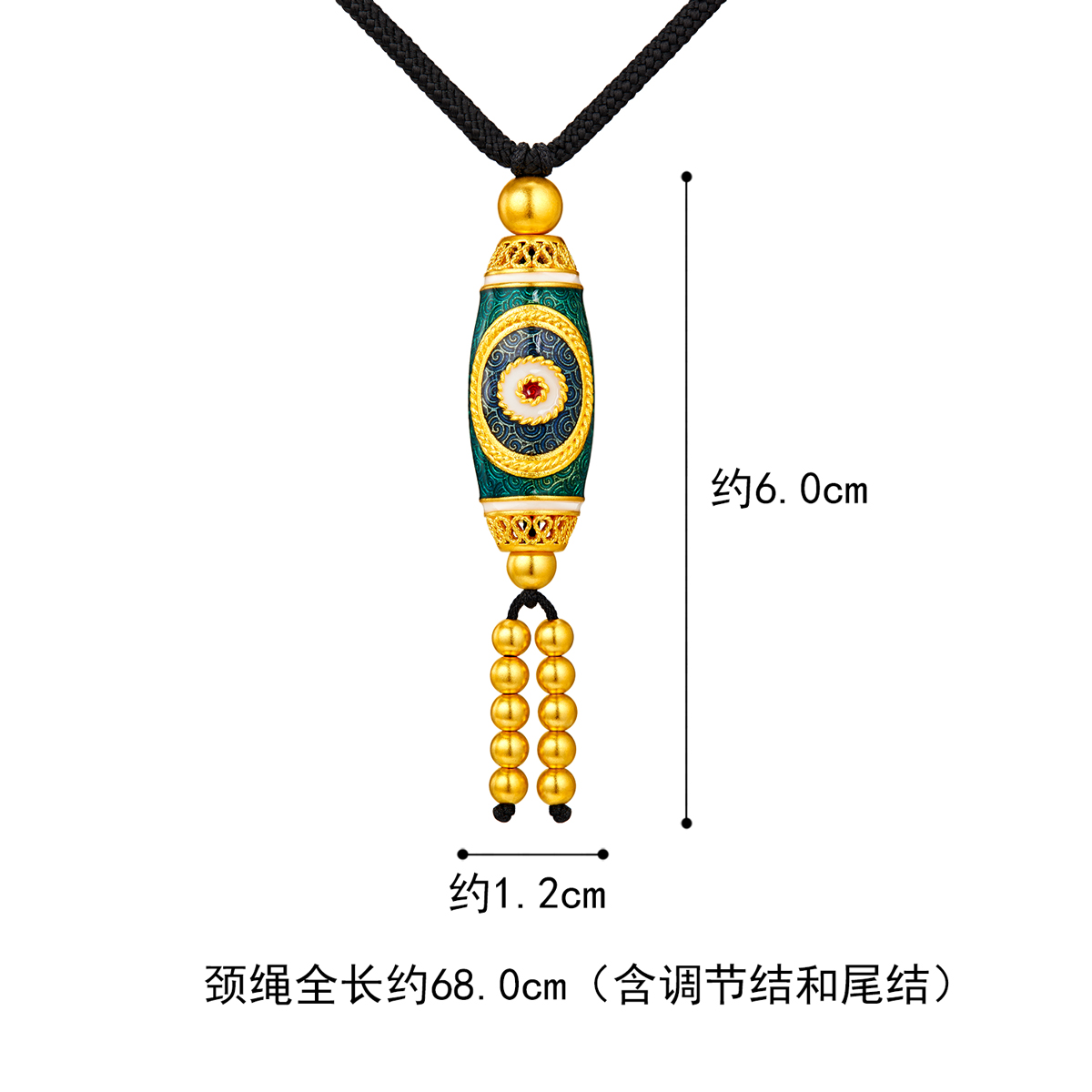 六福珠宝福满传家三眼天珠黄金吊坠男女鎏彩工艺计价F41TBGP0011
