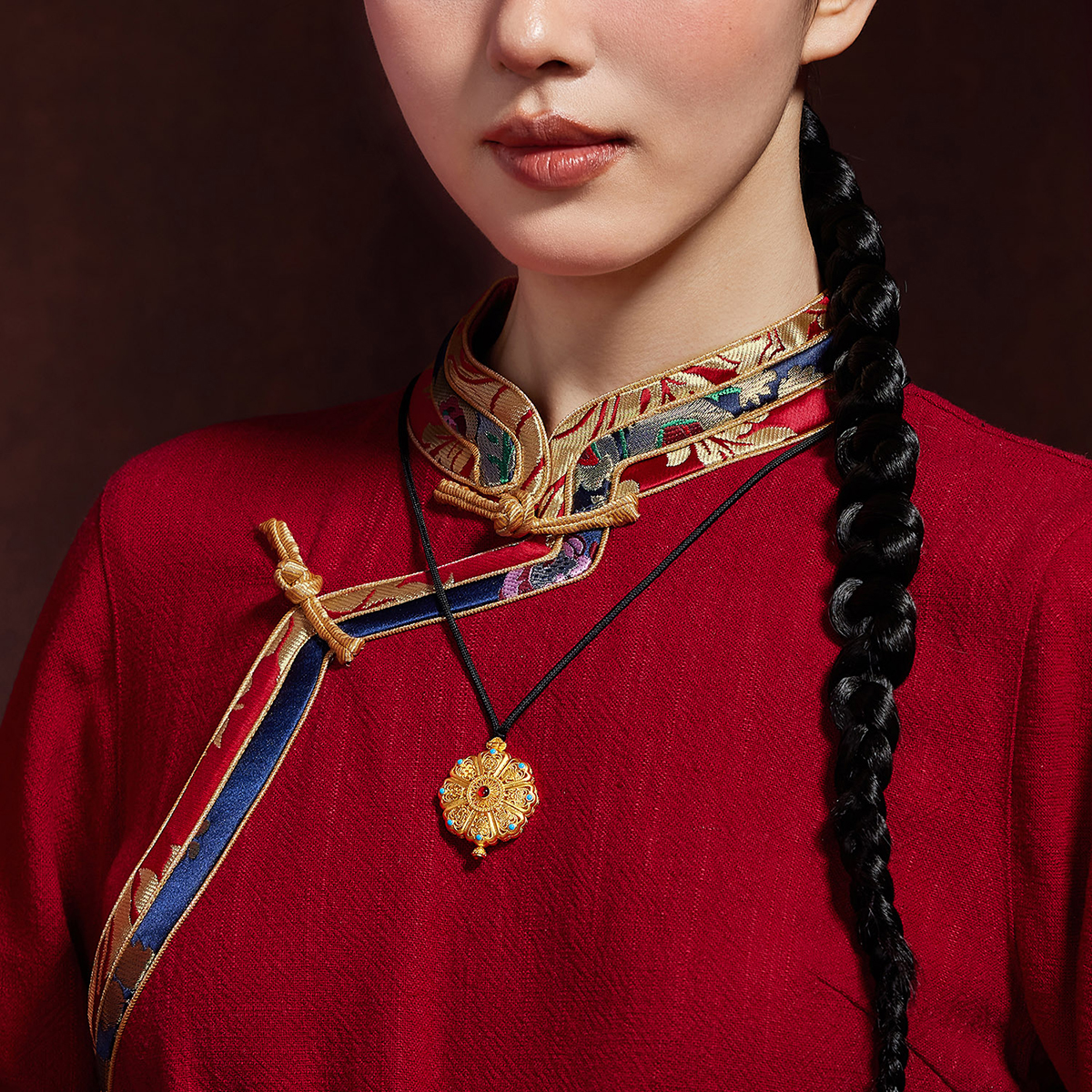 六福珠宝福满传家八宝罗盘黄金吊坠女足金佛挂坠计价F21TBGP0003【1V1直播看货】