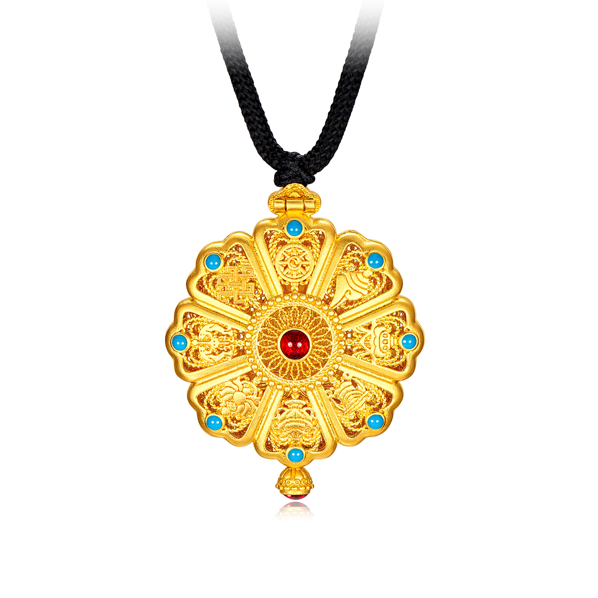 六福珠宝福满传家八宝罗盘黄金吊坠女足金佛挂坠计价F21TBGP0003【1V1直播看货】