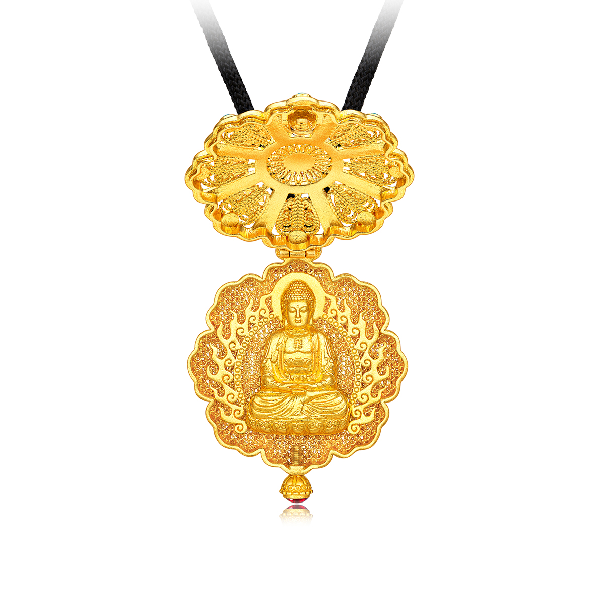 六福珠宝福满传家八宝罗盘黄金吊坠女足金佛挂坠计价F21TBGP0003【1V1直播看货】