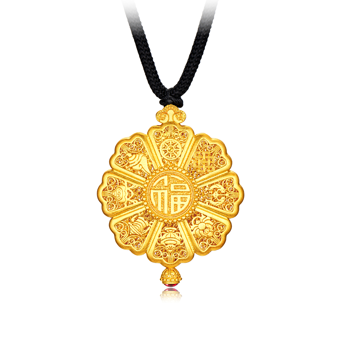 六福珠宝福满传家八宝罗盘黄金吊坠女足金佛挂坠计价F21TBGP0003【1V1直播看货】