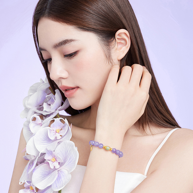 六福珠宝福满传家紫藤花黄金足金紫晶手链女款计价HEG0014DS【联系客服补货】灵韵紫晶