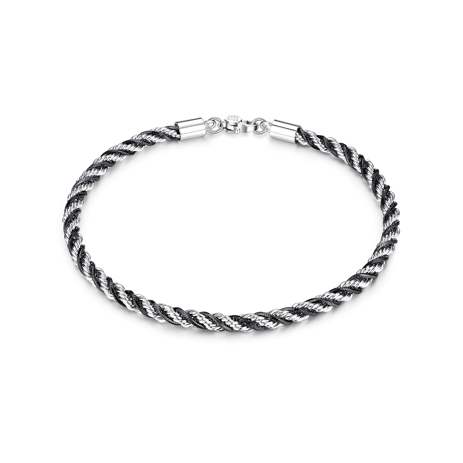 六福珠宝双色铂金手链铂950潮酷扭纹链电黑白金首饰计价GJP0006DS