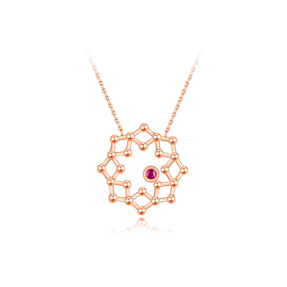 六福珠宝闪动星圈圆珠红宝石项链18k金套链定价L74JLFN04319R【联系客服补货】