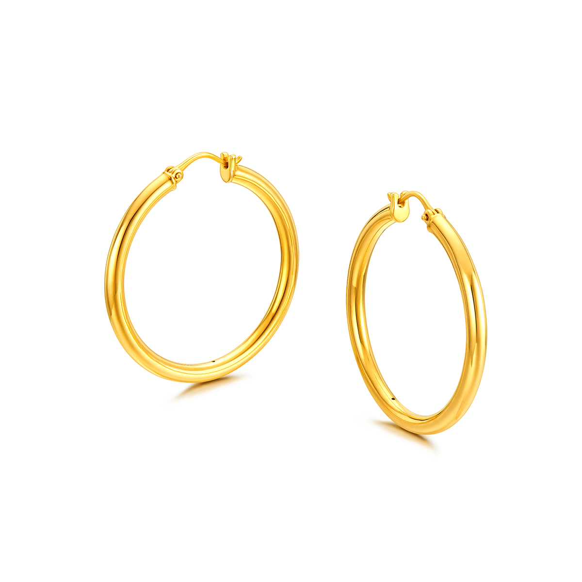 六福珠宝几何光环黄金耳圈女款硬金耳环素圈耳饰计价A01TBGE0006【1V1直播看货】