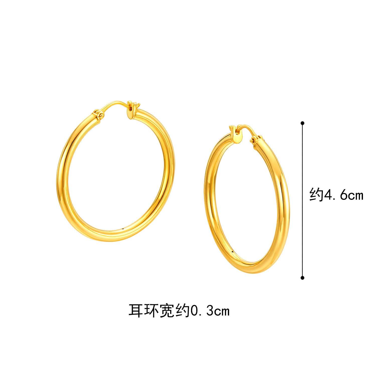 六福珠宝几何光环黄金耳圈女款硬金耳环素圈耳饰计价A01TBGE0006【1V1直播看货】