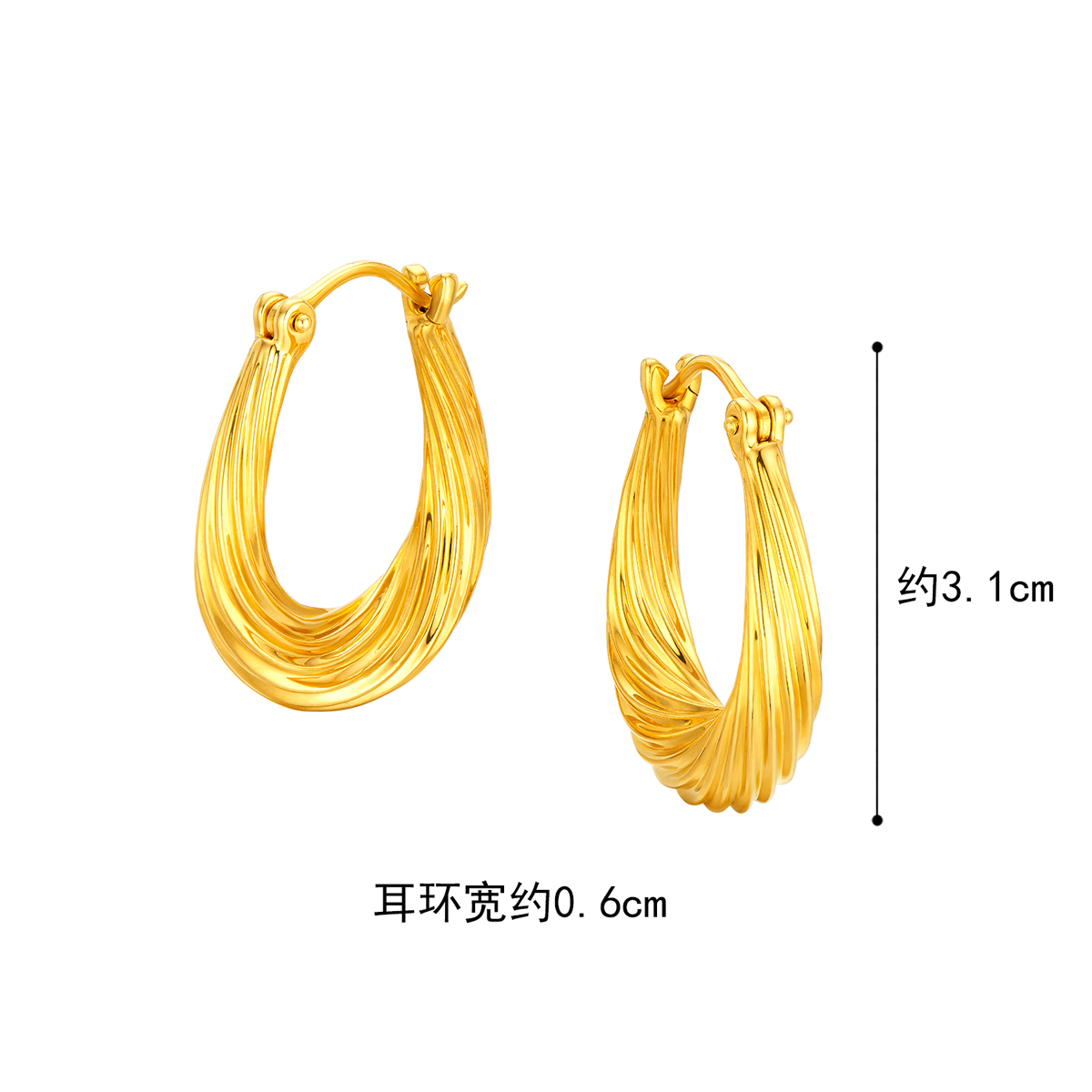 六福珠宝涟漪黄金耳圈女款水滴螺纹硬金耳环耳饰计价A01TBGE0008【视频看货】