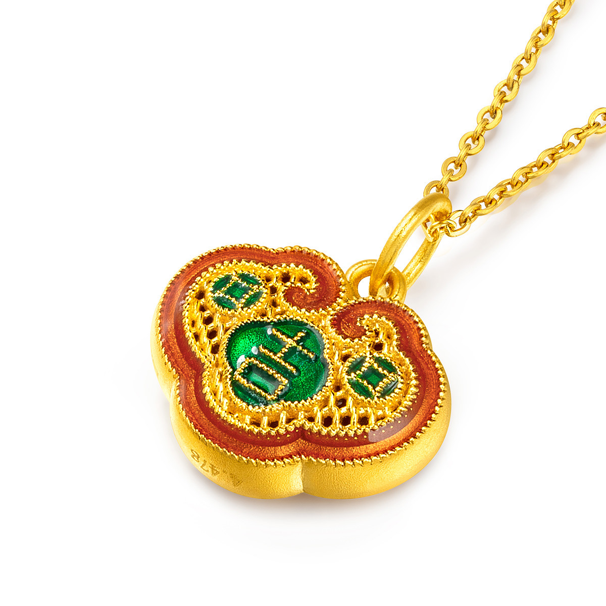 六福珠宝吉祥如意鎏彩工艺足金黄金吊坠不含链送礼计价HPGTBP0007