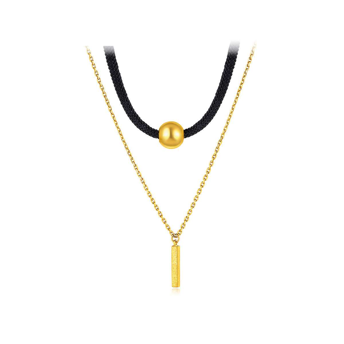 六福珠宝新月系列项圈双层黄金项链套链女编织绳计价G08TBGN0008【1V1直播看货】