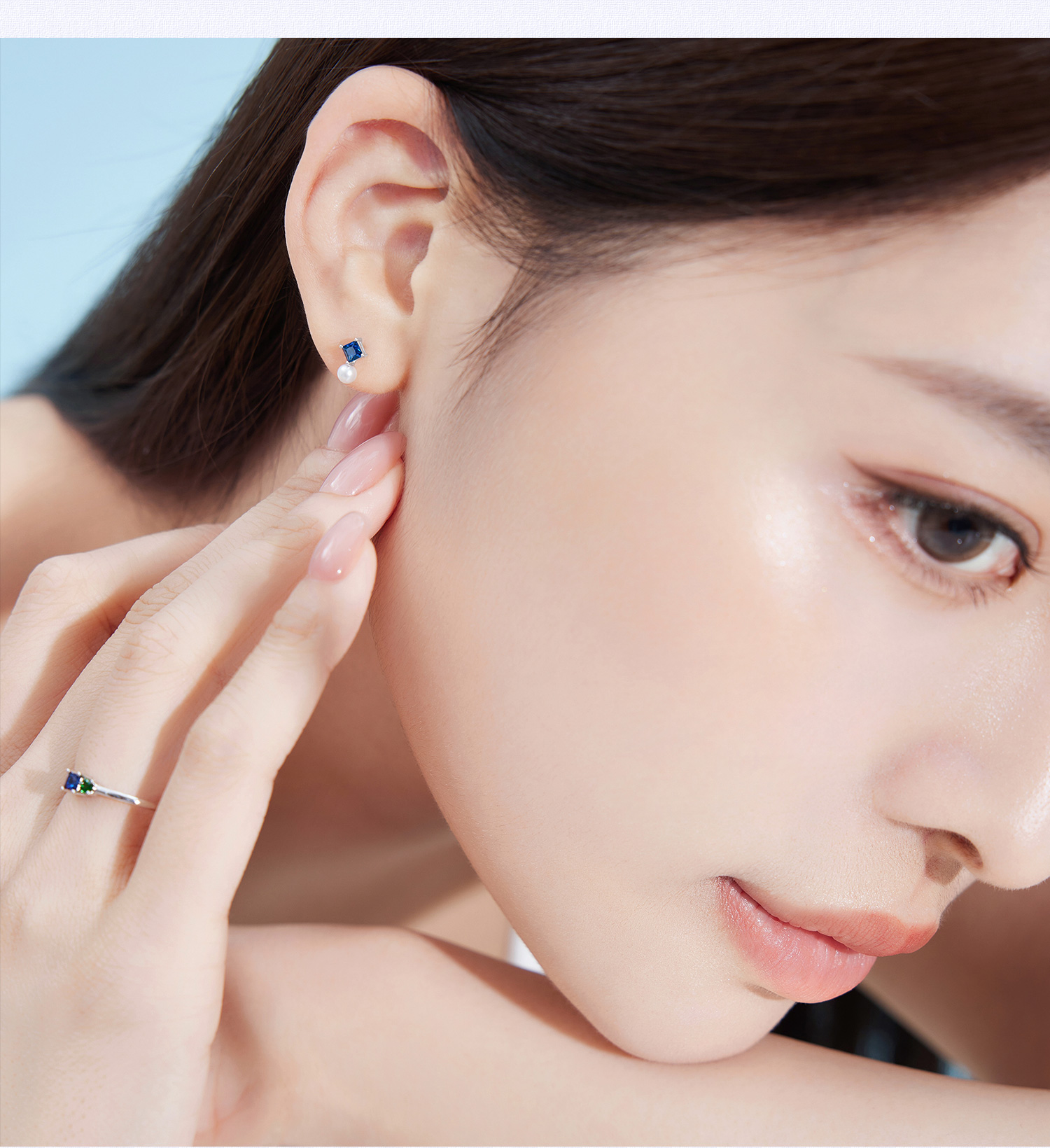 六福珠宝小月光铂金Pt950蓝宝石淡水珍珠单只耳钉女款FDJ0001DS铂金新品海边