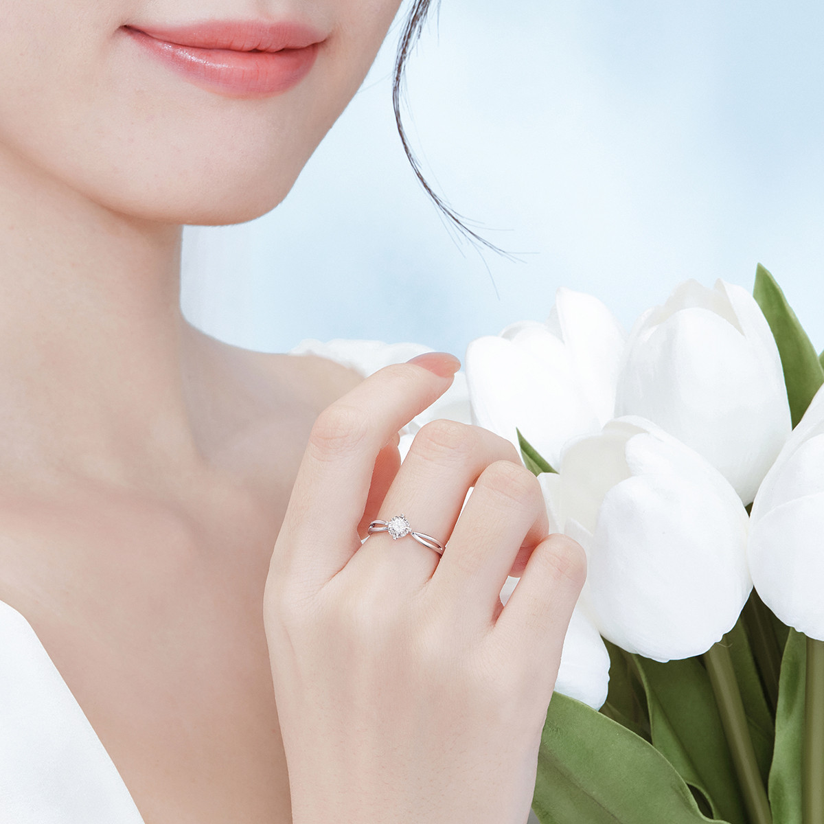 六福珠宝爱很美系列钻石戒指心形爪镶求婚钻戒可刻字定价LB32439【联系客服补货】