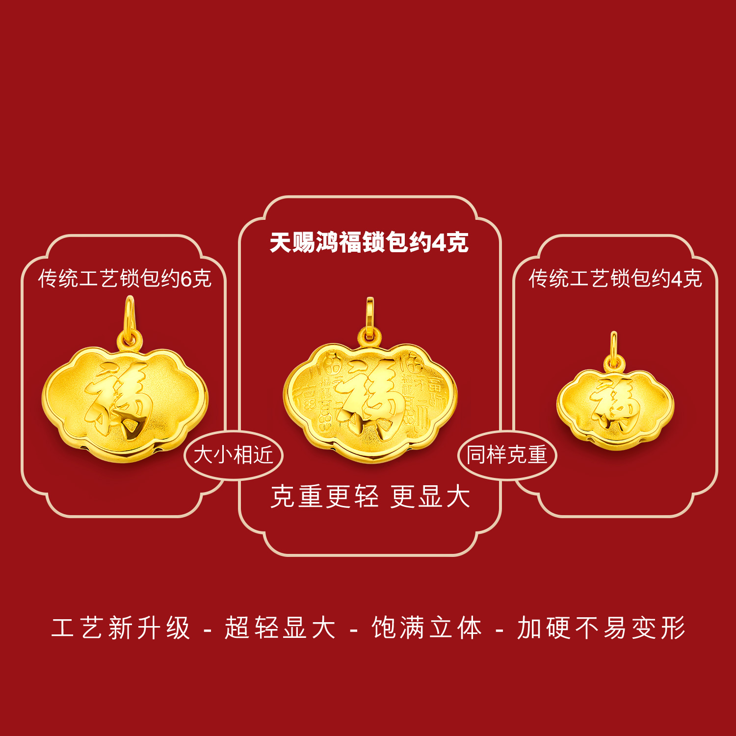 六福珠宝天赐鸿福黄金吊坠宝宝儿童款足金百福锁包计价G16G0011DS【联系客服补货】