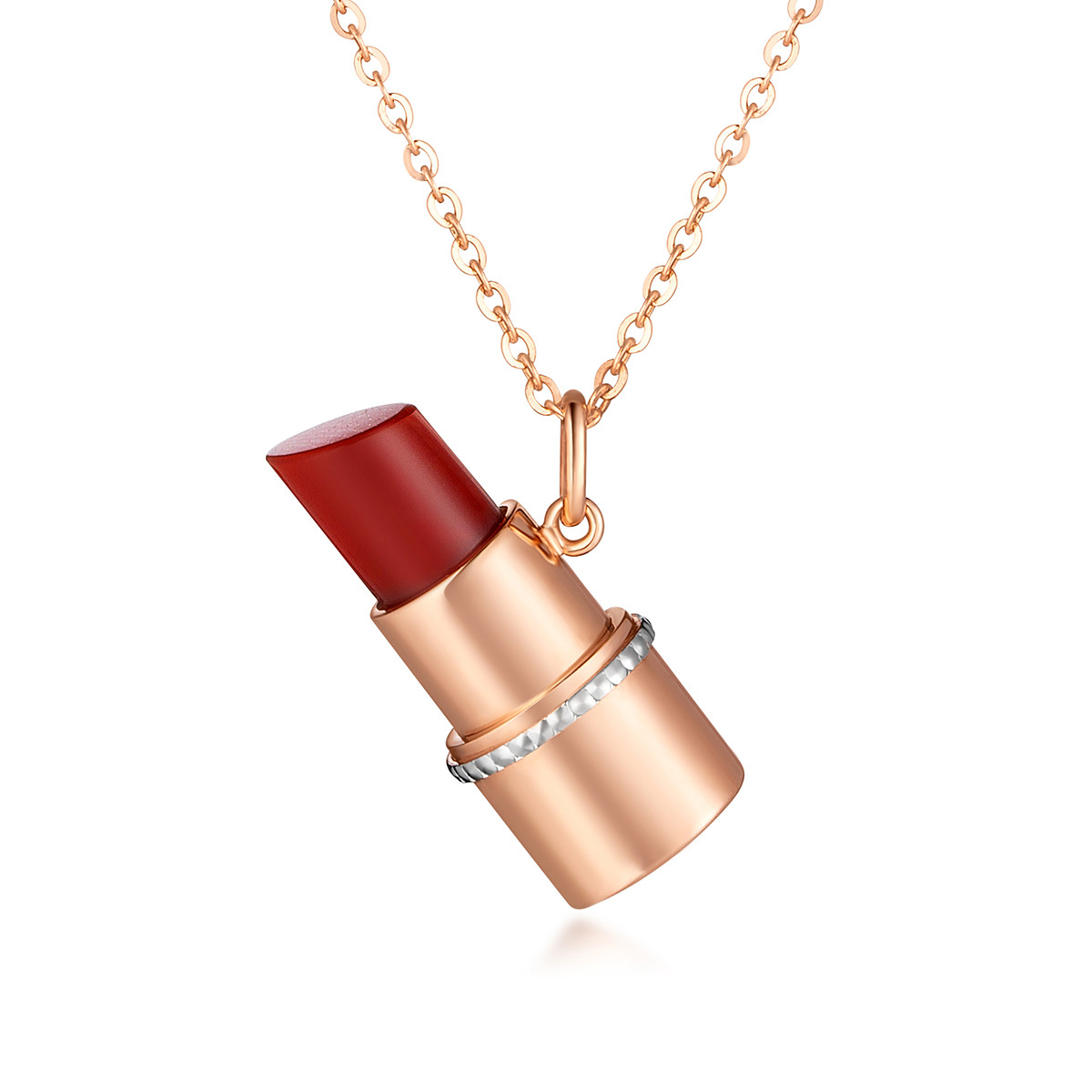 六福珠宝小香唇锁骨套链18k金项链唇膏口红玉髓定价ENJ5K30001RWB特惠