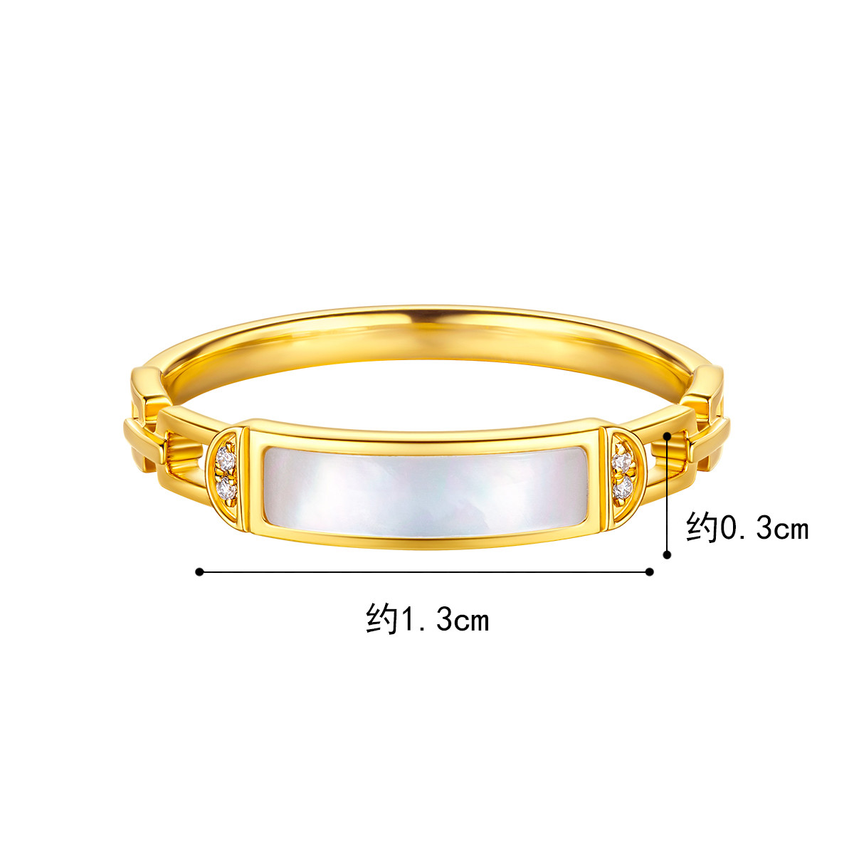 六福珠宝百搭白贝壳钻石戒指18k金闭口女戒定价cMDSKR0048Y