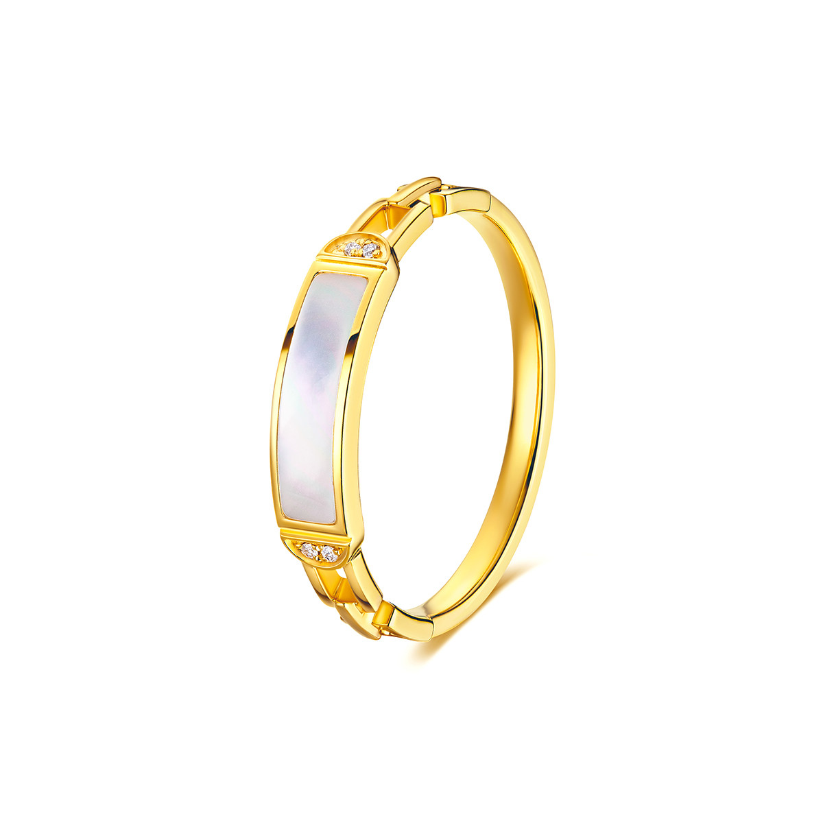 六福珠宝百搭白贝壳钻石戒指18k金闭口女戒定价cMDSKR0048Y