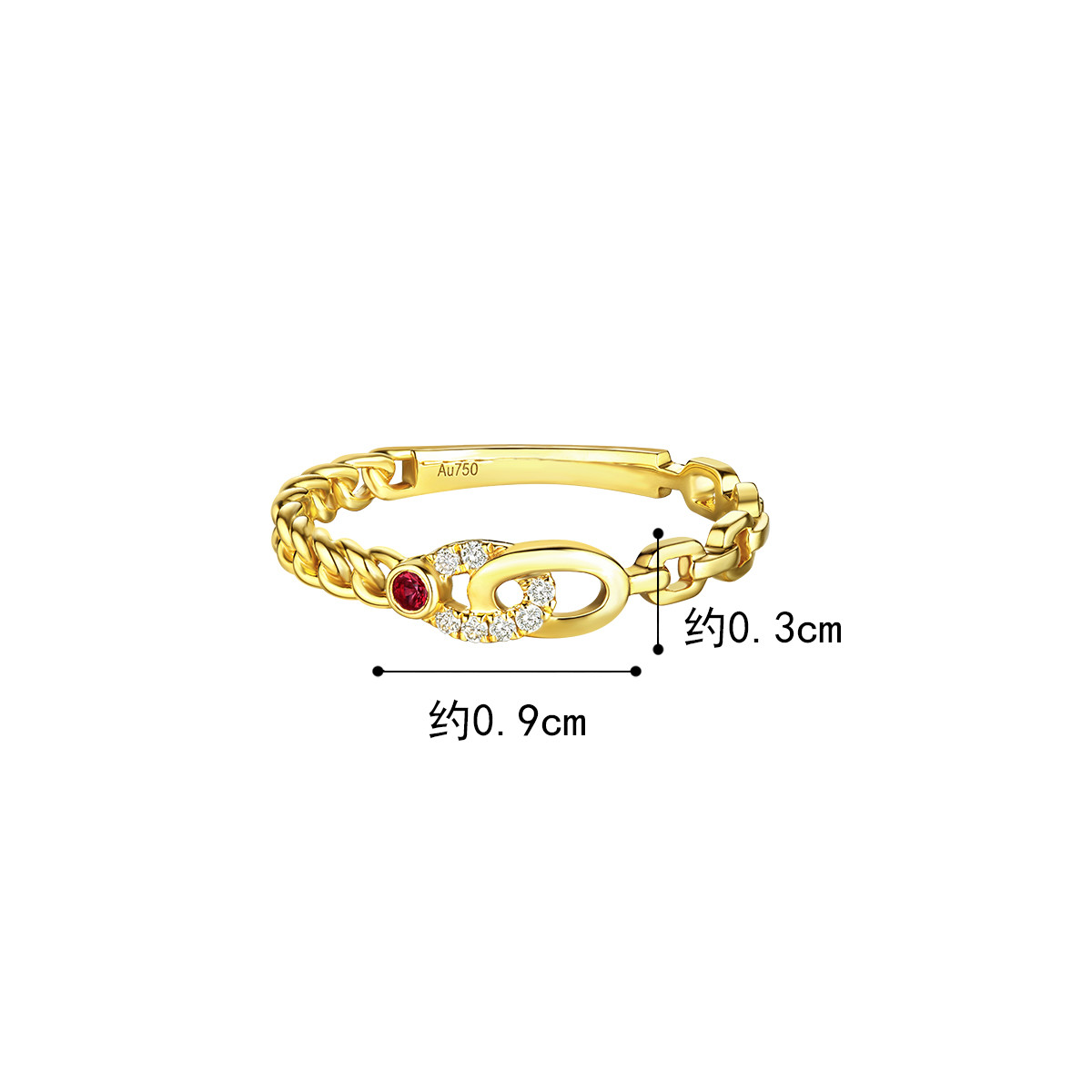 六福珠宝时尚红宝石闭口戒链条18k金钻石戒指女定价cMDSKR0043Y【联系客服补货】