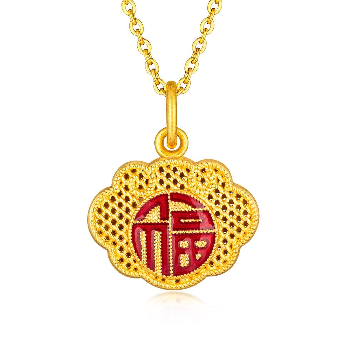 六福珠宝鸿福如意吊坠足金鎏彩工艺黄金吊坠女款计价HPGTBP0009