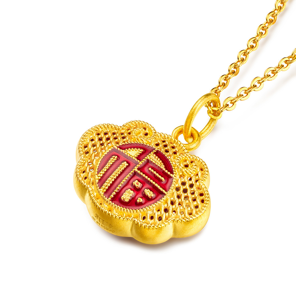 六福珠宝鸿福如意吊坠足金鎏彩工艺黄金吊坠女款计价HPGTBP0009