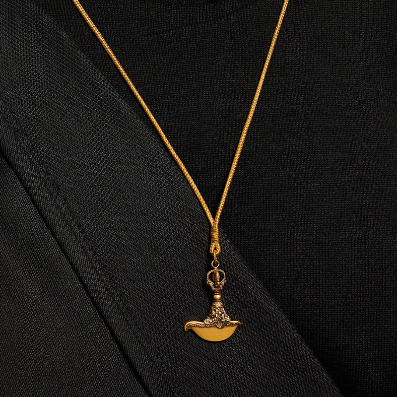 六福珠宝福满传家金刚杵钺刀黄金吊坠男女复古挂坠计价F63G0038DS【1V1直播看货】