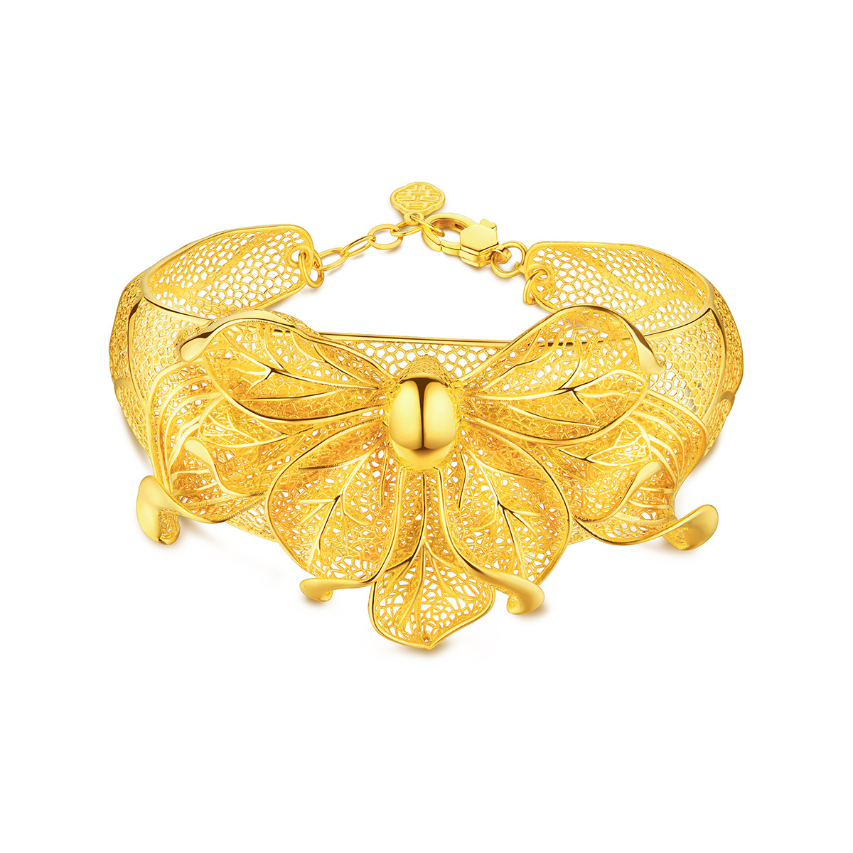 六福珠宝囍爱系列金桂囍事黄金手镯女款结婚三金首饰计价021838AA【1V1直播看货】