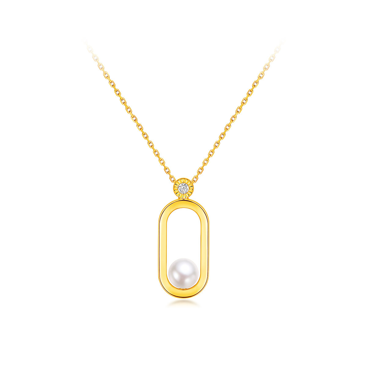 六福珠宝18k金淡水珍珠项链简约女款珍珠吊坠套链定价cMDSKN0098Y